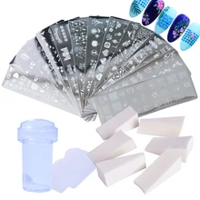 1 conjunto novo prego arte carimbo prego placas stamper raspador geométrica rosa gato modelos stencils manicure esponja TRSTZH01-12-2(China)