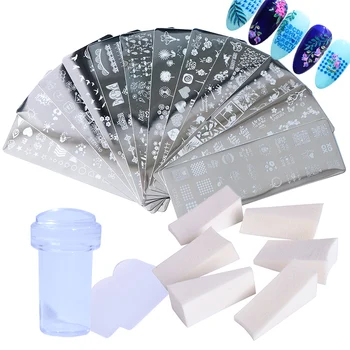 

1 Set New Nail Art Stamp Nail Stamping Plates Stamper Scraper Geometic Rose Cat Templates Stencils Manicure Sponge TRSTZH01-12-2