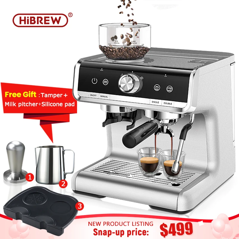 HiBREW Barista Pro 20Bar Conical Burr Grinder Bean to Espresso Commercial Level Espresso Maker