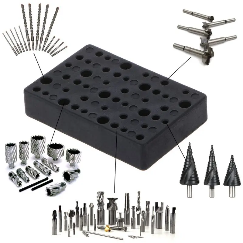 45 Holes Electric Drill Bit Storage Block Box Drill Head Holder Organizer Case wooden tool chest