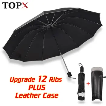 

Windproof 12Ribs 3Folding Umbrella Rain Women Men Big Business Umbrellas Cover Male Reflective Paraguas Family Travel Parasol