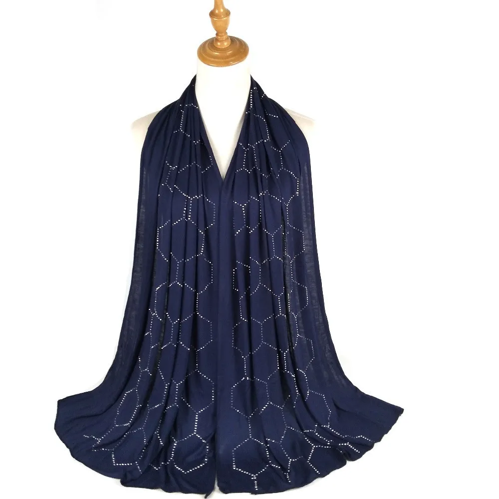 

2020 New women cotton headscarf hexagon diamonds Jersey scarf hijabs islamic female wrap head scarves hijab femme musulman 1pcs