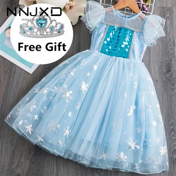 

New Elsa Anna 2 Sequins Summer Dress Kids Princess Dresses Baby Girls Birthday Cosplay Party Dress Children Clothes 4 to 10 Year