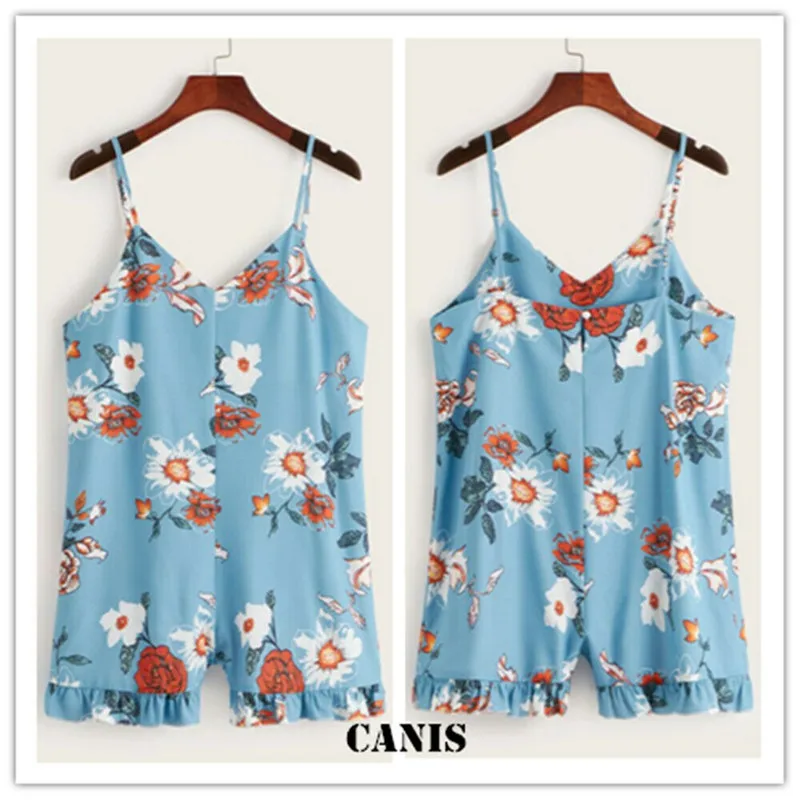 

jumpsuit 2020 New Fashion Women's Chiffon Sleeveless Floral Rompers Florals Ladies Summer Female Holiday Bodysuit Jumpsuit