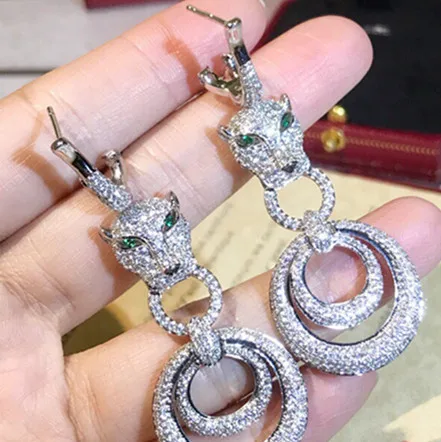 Новая мода 925 стерлингового серебра леопардовые серьги для женщин серьги "Пантера" Роскошные брендовые ювелирные изделия