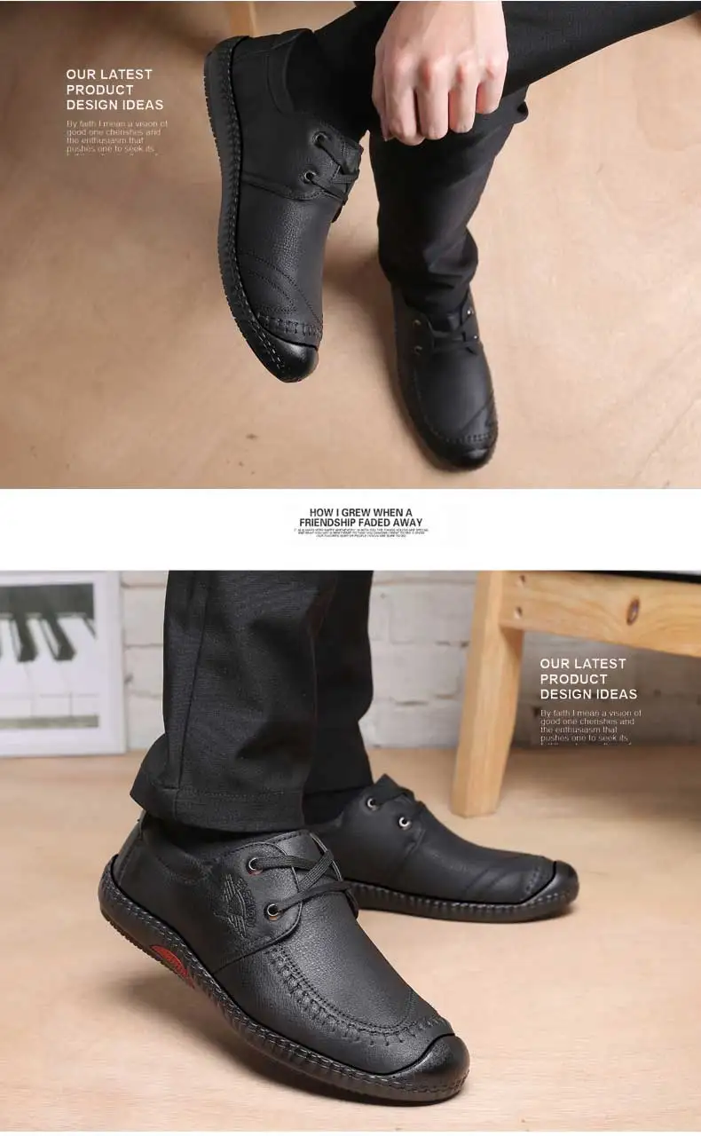 Mens Leather loafers boat shoes None-Slip Lace-up comfortable outdoor sports shoes spring autumn ankle boots (19)