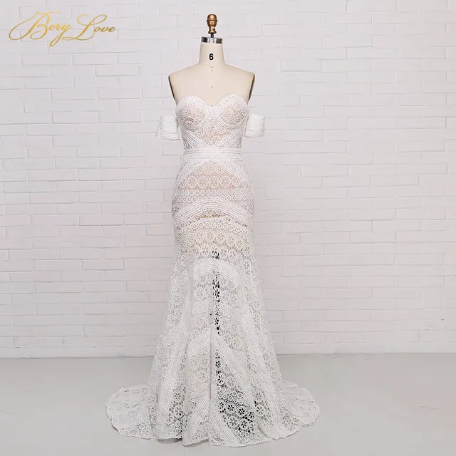 Simple Lace Wedding Dress Mermaid 2022 Bride Dress Sweetheart Bohemian Wedding Dress Boho Illusion Wedding Gowns Plus Size Light Champagne