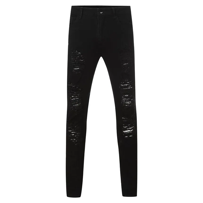 Black KLV мужские модные узкие брюки на молнии, джинсовые штаны, обтягивающие потертые брюки, джинсы, Pantalon, Homme - Цвет: Black