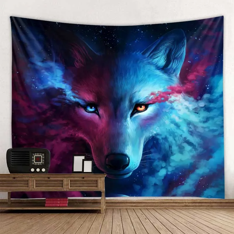 Fantasy wolf tapestry wall hanging animal aesthetics room decoration bohemian psychedelic mandala home dormitory wall decoration