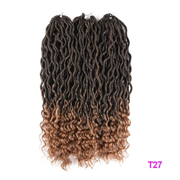 TOMO 20 Inch Goddess Faux Locs Crochet Hair Extensions Synthetic Soft Locs with Curly Ends Wavy Faux Locs Braiding Hair 24 Roots T1B/27