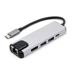 5 в 1 usb type C концентратор HDMI 4K USB C концентратор к Gigabit Ethernet Rj45 Lan адаптер для Macbook Pro Thunderbolt 3 USB-C зарядное устройство
