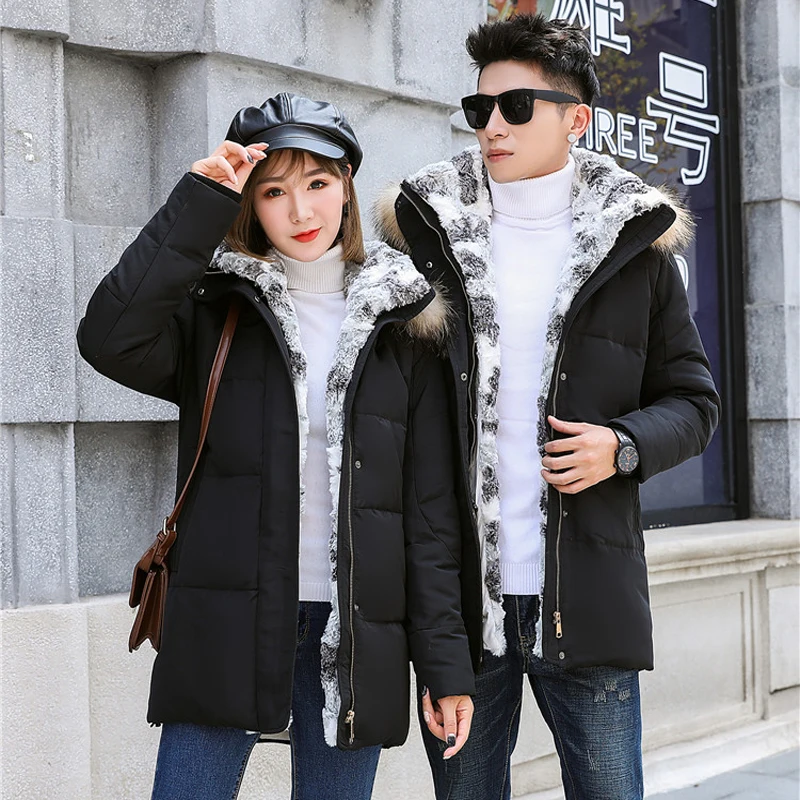 5XL куртка из белой утиной кожи, зимнее пальто, Женское пальто из гусиного пера, длинная куртка из меха енота, утепленная теплая зимняя куртка XL, Женская парка - Цвет: Furry collar Black