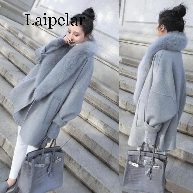 High quality women's clothing large fur collar wool coat 2019 Korean large size long blended Parker coats autumn winter overcoat