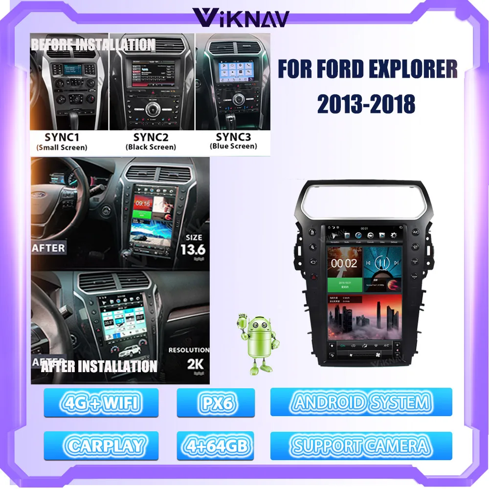 Автомобильный GPS-навигатор на Android 13 6 дюйма для Ford Explorer 2012-2018 мультимедийный