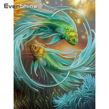 

EverShine Diamond Embroidery Animals 5D Diamond Painting Full Square Fish Cross Stitch Bead Picture Kits Wall Decor Handwork