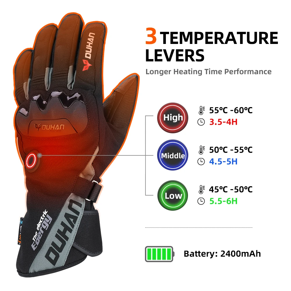 Перчатки с подогревом для мотоцикла, снегохода, теплые зимние лыжные перчатки с сенсорным экраном, водонепроницаемые теплые перчатки с электрическим подогревом