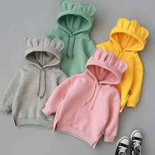 Осенне-зимний свитер для мальчиков и девочек, модный однотонный хлопковый Теплый Бархатный свитер с капюшоном