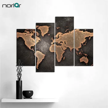 

5 Pcs Modern World Map Canvas Wall Art Painting Black Background Canvas Painting forLiving Room and Office Decor (Frameless)