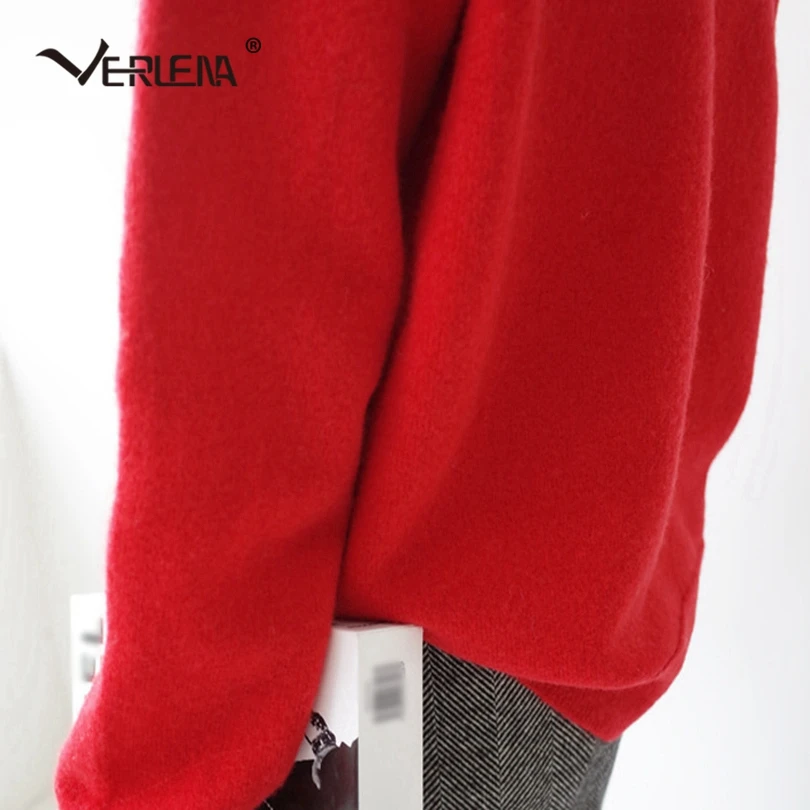 Verlena Сплошной Красный осенний женский свитер-пуловер корейский ленивый стиль супер мягкий длинный рукав водолазка джемпер трикотажные топы
