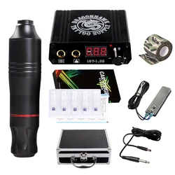 DragonHawk Tattoo Kit Machine Rotary Pen Set LCD Power Tattoo Supply With Carrier Box Foot Padel