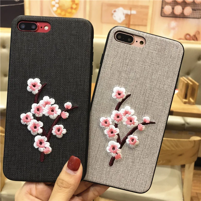 

case for iPhone 11 XR 7 8 11 Pro Max X XS Max Plus 6 6s cover Lady Literary Embroidery Hard Case