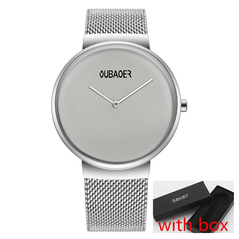 Reloj pareja OUBAOER часы для пары Роскошные Кварцевые часы из нержавеющей стали для мужчин и женщин наручные часы для влюбленных часы relogio masculin подарок - Цвет: M silver gray008 box