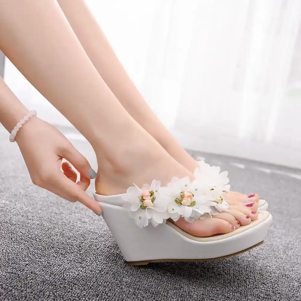 white lace slippers