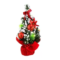 Mini Tabletop Artificial Christmas Tree With Ribbon Bow And Ball Ornaments Decorations For Home Office