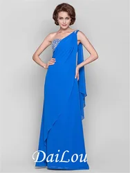 Sheath / Column One Shoulder Floor Length / Watteau Train Chiffon Mother of the Bride Dress with Beading 2021