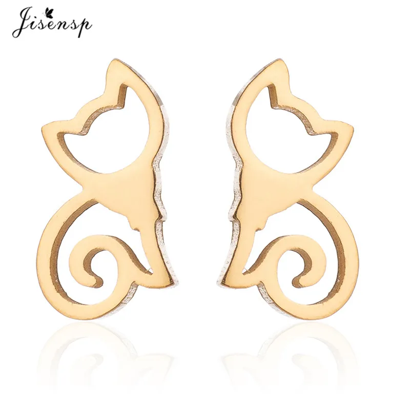 Stainless Steel Cat Stud Earrings for Women Girls Cartoon Animal Earrings Minimalist Jewelry Earing Accessories Gifts