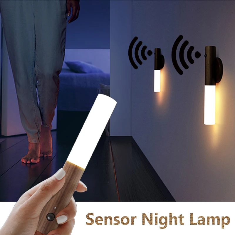 White Dimmable Human Body Induction Sensor LED Bedside Night Light Wall Lamp 
