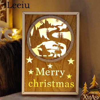 

Leeiu Elk Santa Claus Merry Christmas Led Light Wooden Craft Christmas Decoration For Home Happy New Year Party Supplies