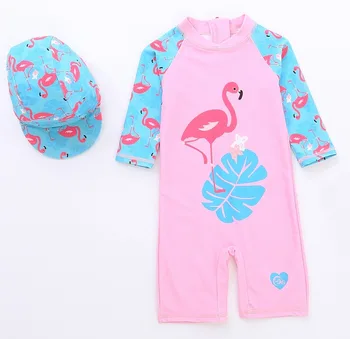 

Summer Causal Infant Baby Kids Girl Swimsuit Bikini Hats 2PCS Long Sleeve Print Swimming Costume Swimwear Bathing Suit