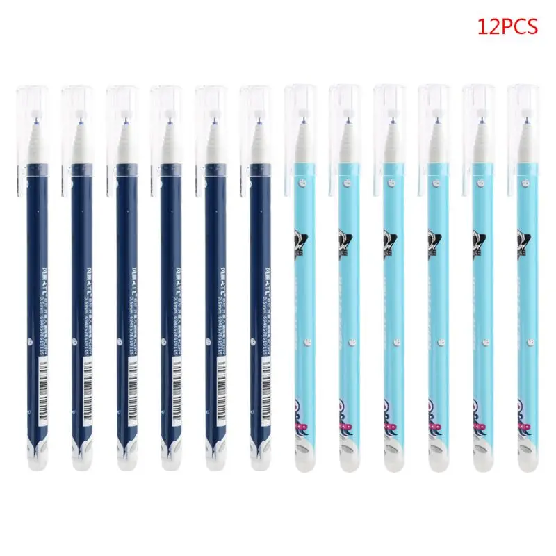 

12 pcs Luxury Erasable 0.5mm Gel Pen Blue ink Slim Ballpoint Writing Tool Supply
