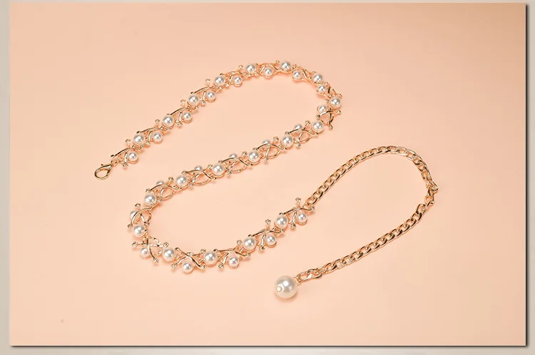 KASURE Womens Fashion Chain Belt With Rhinestones Pearl Wedding Waist Belt Decoration For Dress Skirt