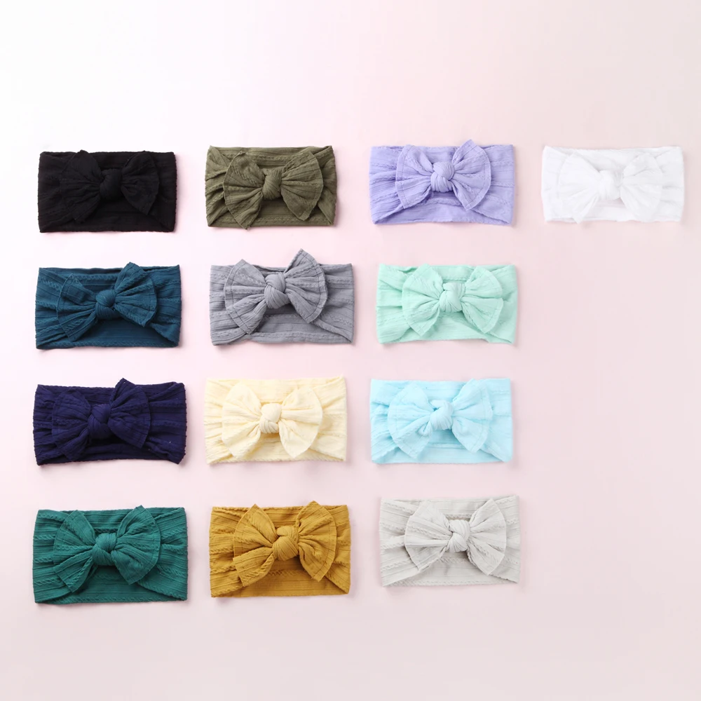 

27pcs/lot New Braid Nylon Bow Headbands,Cable Knit Solid Wide Nylon Headbands Turban, Baby Girls Head Wrap Hair Accessories