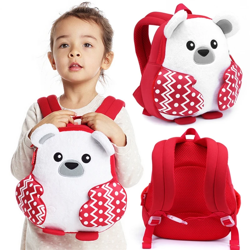

Cartoon White Bear School Bags for Girls Boys Cute Animals Designer Kindergarten Kids School Backpack with Hand Warmer Gift 23.5