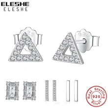 Подлинный eleshe 925 пробы серебро геометрические серьги с фианитами(CZ) квадратный Треугольники бар, серьги со шпилькой, для Для женщин Модные украшения