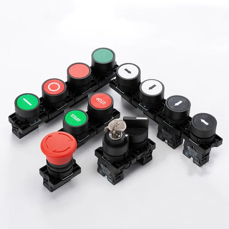 

XB2 1NC / NO momentary self-reset button switch 22mm start stop button, flat touch switch button with arrow symbol power starter