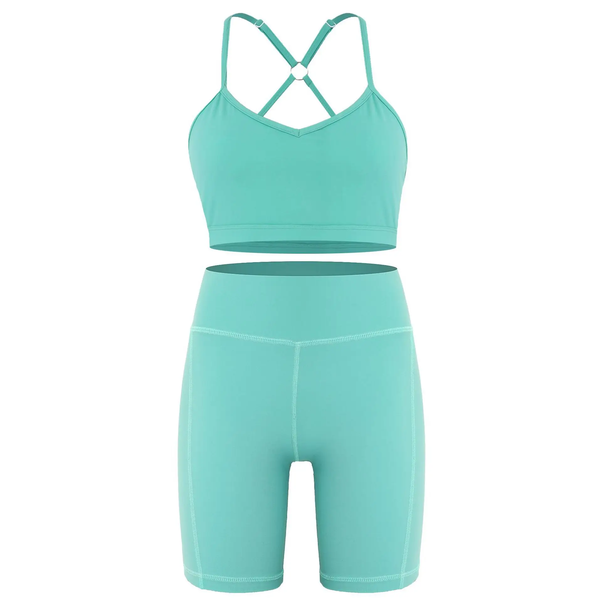 2 Pcs Seamless Yoga Set Running Sports Solid Color Fitness Clothes Gym