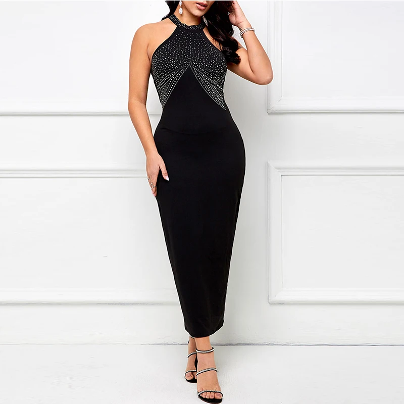 

MISSJOY Sexy Women O Neck Sleeveless Shiny Bodycon Maxi Dress Celebrity Evening Party Club Dresses Vestidos De Fiesta De Noche