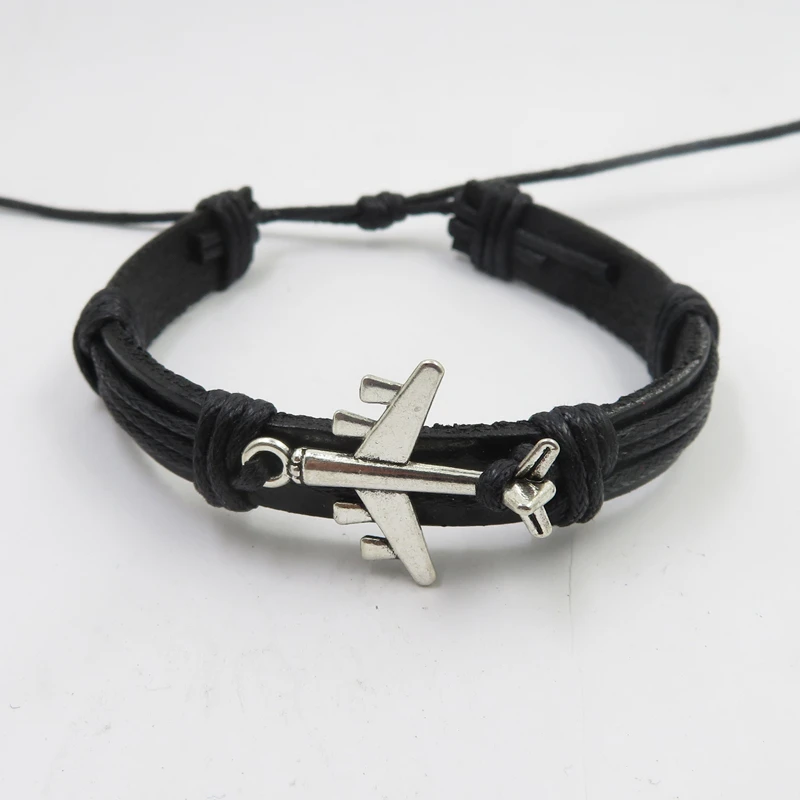 Очаровательный винтажный самолет велосипед жизнь дерево Йога Лошадь Черная веревка цепочка коса кожаный браслет для женщин мужские браслеты ювелирные изделия