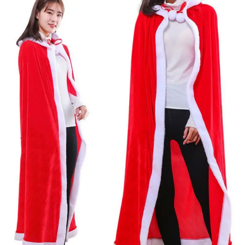 

Women Fur Trim Christmas Santa Claus Cloak Xmas Costume Red Cape Cloak Ladies Dress Cape Winter Wedding Hooded Clock