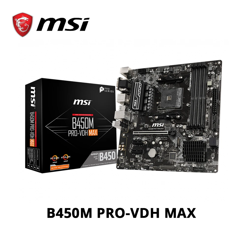 MSI B450M PRO VDH MAX системная плата AMD ryzen с поддержкой 3 го поколения am4 M.2 ssd USB3.1 ddr4 VGA DVI HDMI