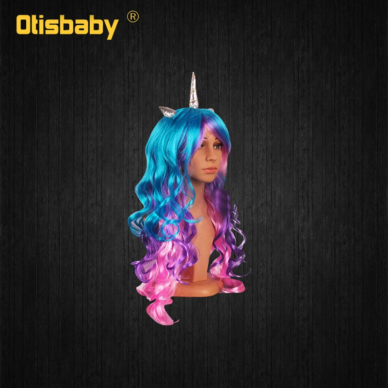 Unicorn Wig Рождественское платье для девочек с единорогом, с длинным хвостом+ парик с крыльями, повязка для девочки, бальное платье принцессы на день рождения, детская одежда с лошадями - Цвет: Unicorn Wig
