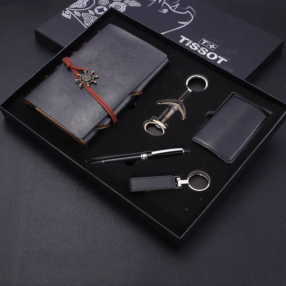 

Gift five piece set U disk signature pen key chain retro notebook business meeting set gift box