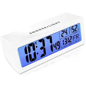 

Digital Alarm Clock with Touch-Activated Snooze, Adjustable Alarm Volume, Humidity & Temperature Detect, Night Light, 5.3 inch L