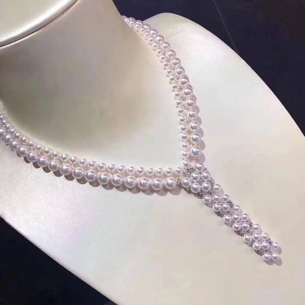 Fine Jewelry Natural Fresh Water 4-7mm White Peals Multi Layers Necklaces for Women Fine Pearls Necklaces