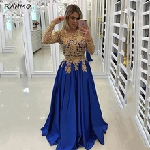 

Elegant Gold Lace Evening Dress 2021 Appliques Long Sleeve Evening Party Gown Prom Dress Vestido de Formatura Longo