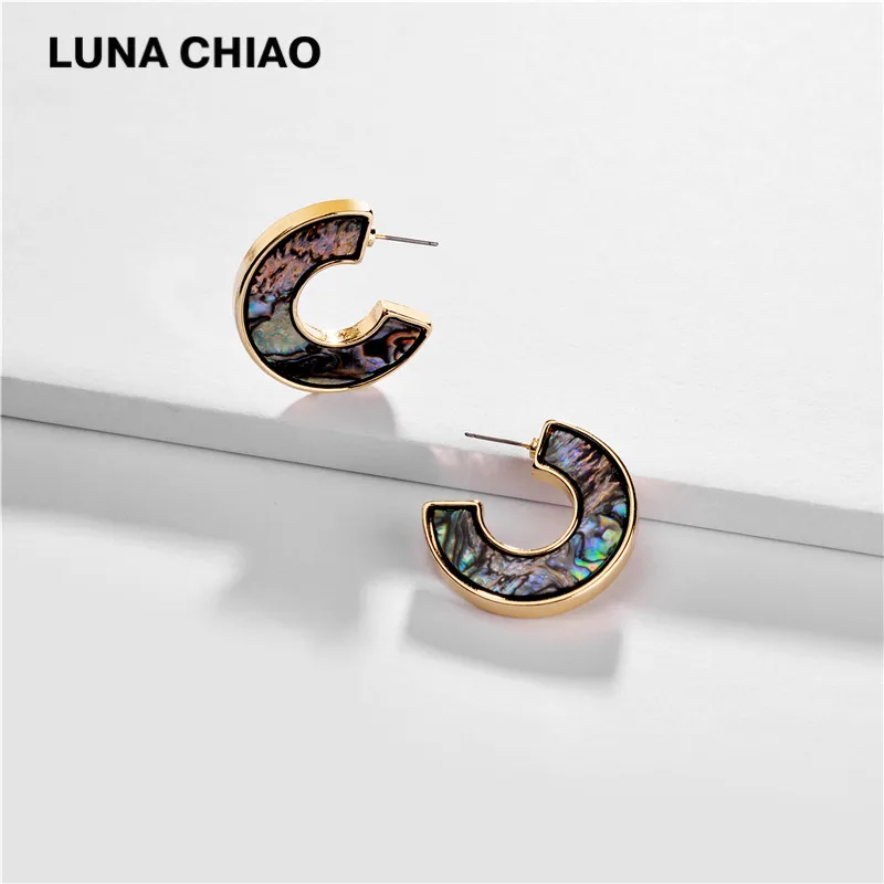 LUNA CHIAO, натуральный синий корпус, круглые серьги-кольца, простота, шик, стильные, массивные серьги, ювелирное изделие, мода - Окраска металла: BLUE